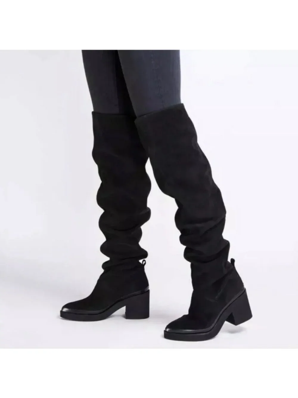 NIB Free People Black Spanish Suede Over The Knee Slouch Boots | Boho Whimsigoth